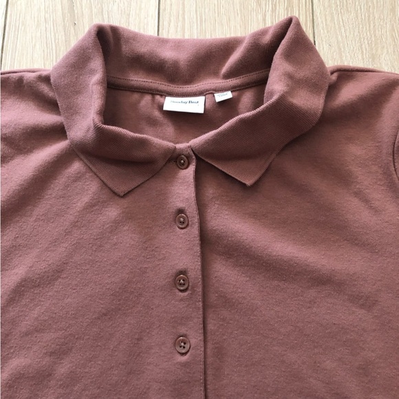 Aritzia Sunday Best Audio Top Cropped Polo Shirt in Epicurean Brown Size M - Picture 4 of 11